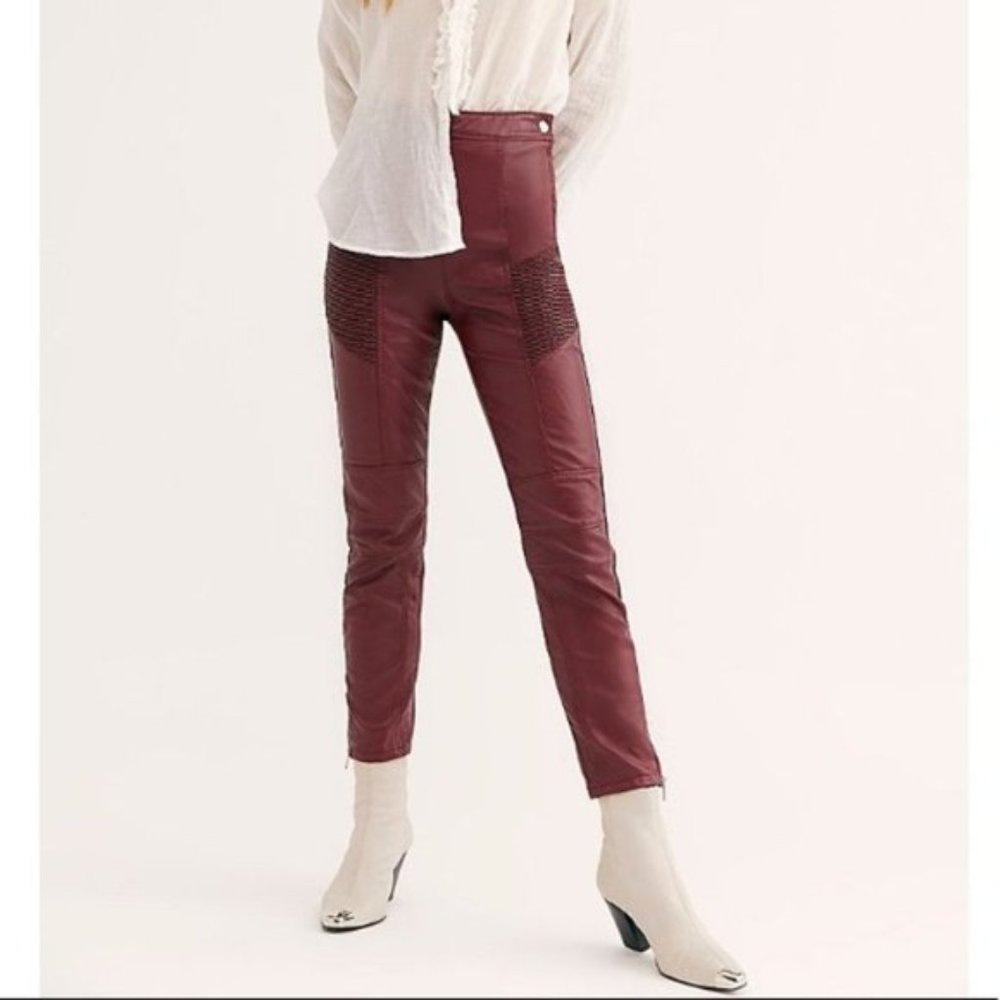 Free People Kaelin Moto Skinny Leggings In Wine -2